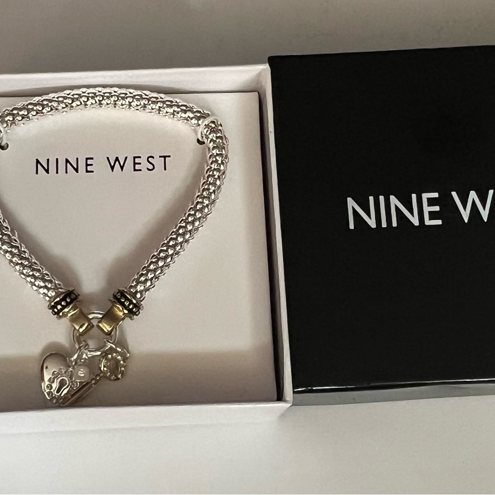 Nine West Silver and Gold Heart Charm Bracelet